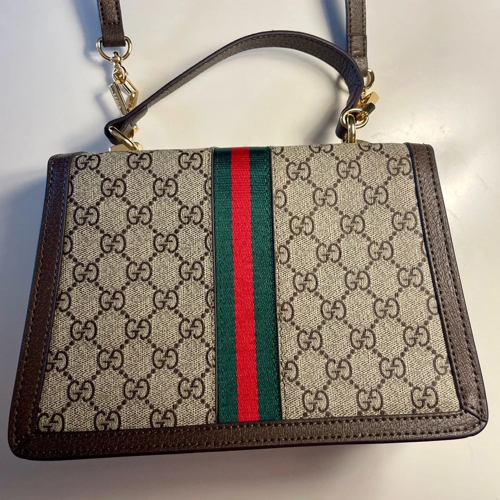 G*U*C*C*I Beige and Brown Satchel with Gold Accents - Picture 7 of 12